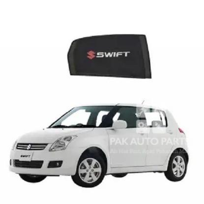Picture of Suzuki Swift 2010-2021 Sun Shades Car Windows Curtains 4 pieces With Swift Logo | Fold-able | Jet Black
