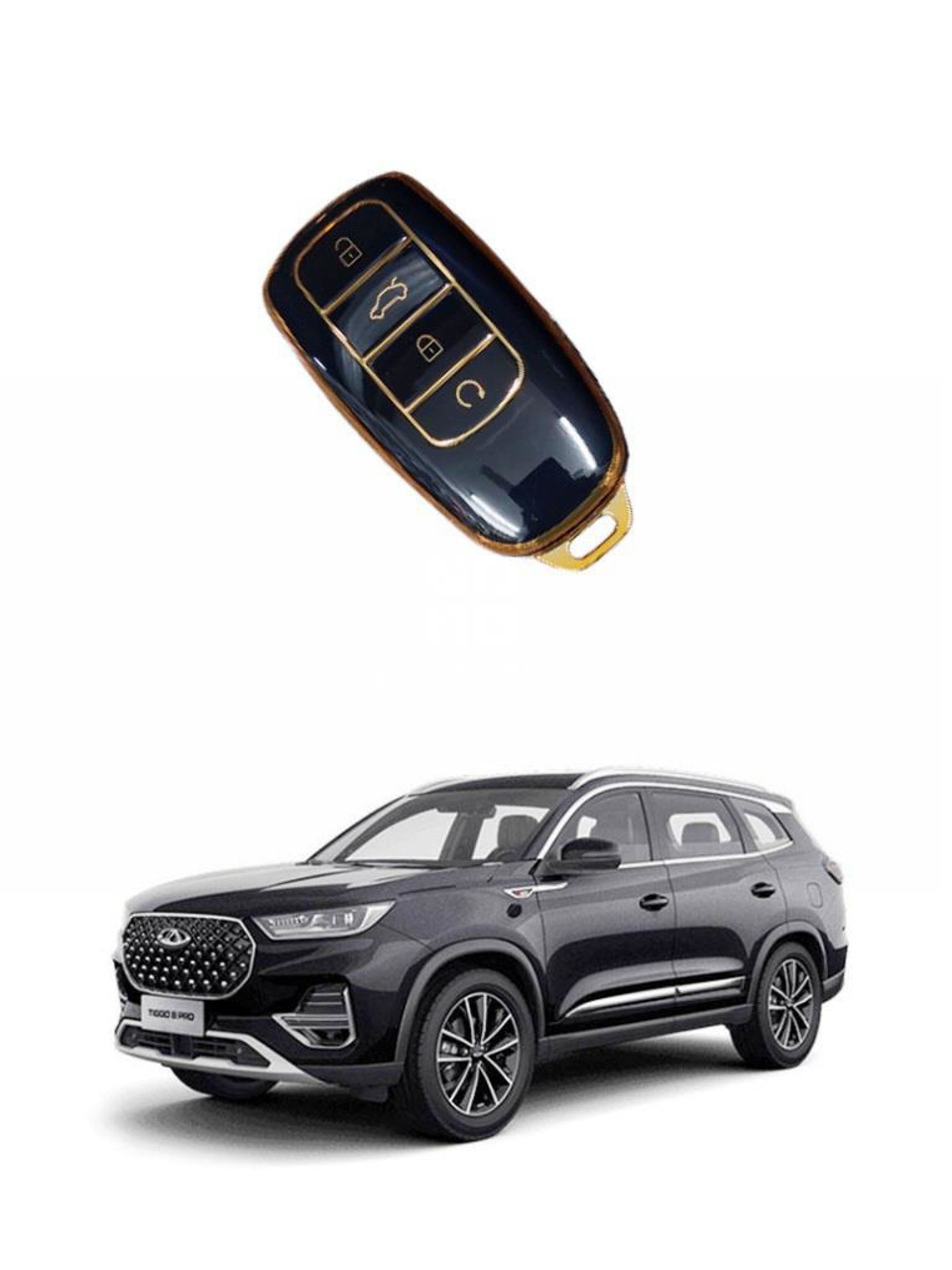 Picture of Chery Tiggo 8 Pro TPU Key Remote Cover Case Protector, Black/Gold