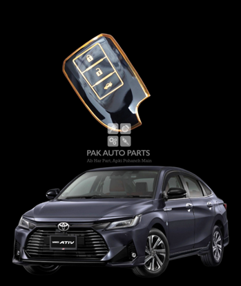 Picture of Toyota Yaris 1.5 Ativ X TPU Key Cover Remote Case Protector, Black n Gold | Model 2020~