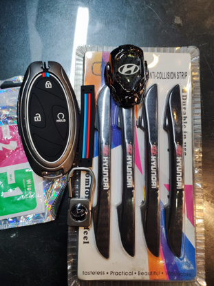 Picture of 3 in 1 Offer - Elantra / Sonata / Sportage / Tucson / Civic / Corolla / MG / Alto / Reborn / Rebirth / Swift Car Remote Key Metal Covers + Push Start Button Cover with Logo + Door Guard